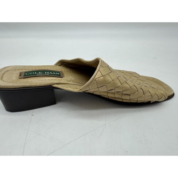 Cole Haan Womens Slide Heeled Sandals Sz 10B Beige Woven Leather Open-Toe Summer - Picture 7 of 12